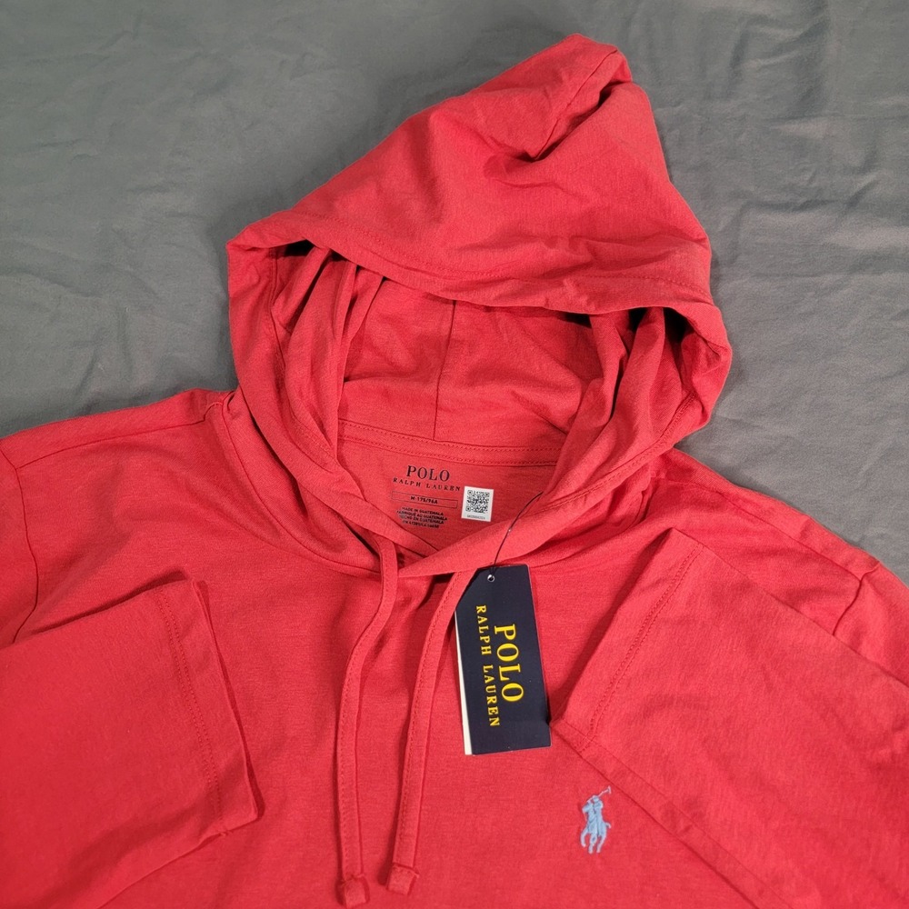 New Polo Ralph Lauren Jersey T Shirt Hoodie Men's Medium Red Lightweight NWT